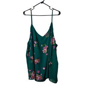 Torrid Womens Plus Size 5 Green Floral Sleeveless Camisole Top Adjustable Straps